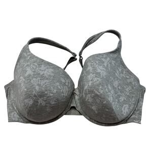 CACIQUE Lightly Lined T-shirt Bra in Gray Floral Size 40DDD Underwire Adjustable